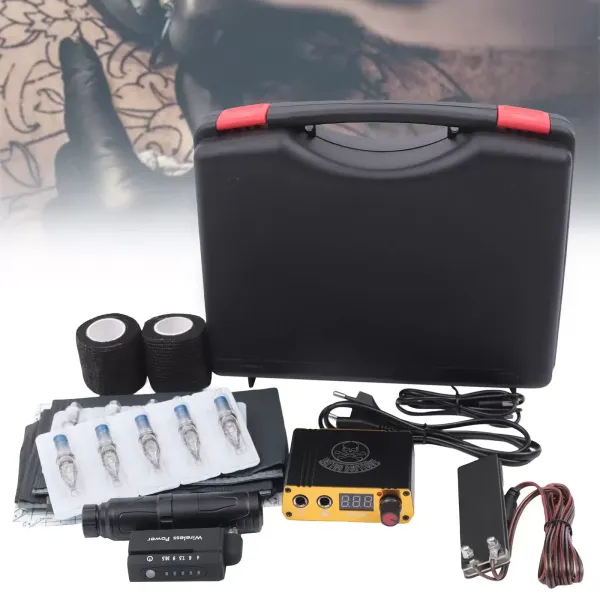 20-delige tattoo-machinepenset met 20-delige tattoo-naalden Draadloos voetpedaal voor tattoo-beginners