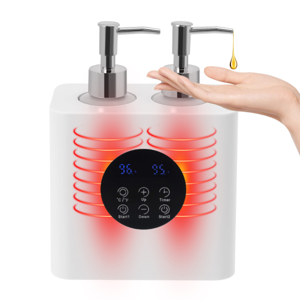 Massageolieverwarmer met olieflesdispensers, elektrische massageolieverwarmer, massageolieverwarmer - dubbele fles Wit