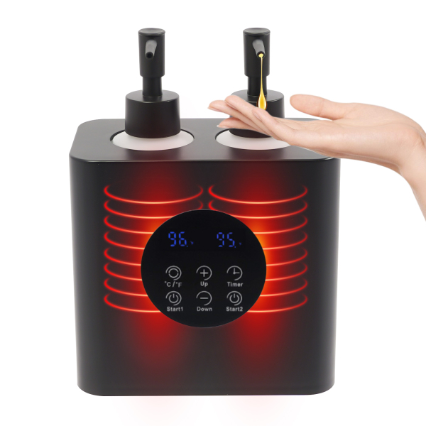 Massageolieverwarmer met olieflesdispensers, elektrische massageolieverwarmer, massageolieverwarmer - dubbele fles zwart