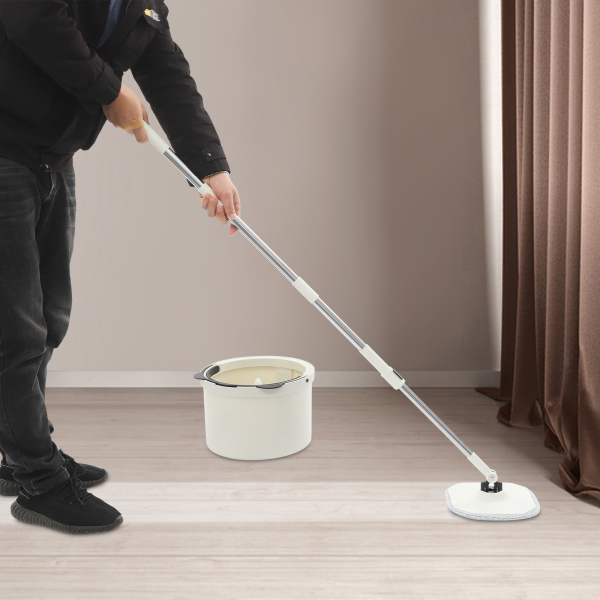 Spin Mop en Emmer, Spin Mop en Emmer Kit voor Thuis, Spinning Mop Emmer Kit - Wit/Zwart