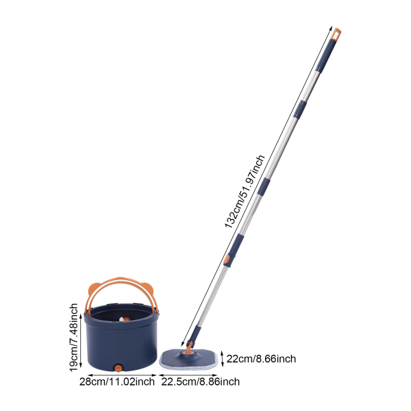 Spin Mop en Emmer, Spin Mop en Emmer Kit voor Thuis, Spinning Mop Emmer Kit - Donkerblauw