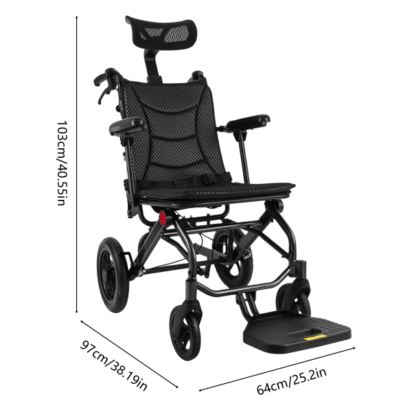 AC976LG(12)-46 Liggende rolstoelen, opvouwbare transportrolstoel voor senioren, liggende rolstoel voor volwassenen