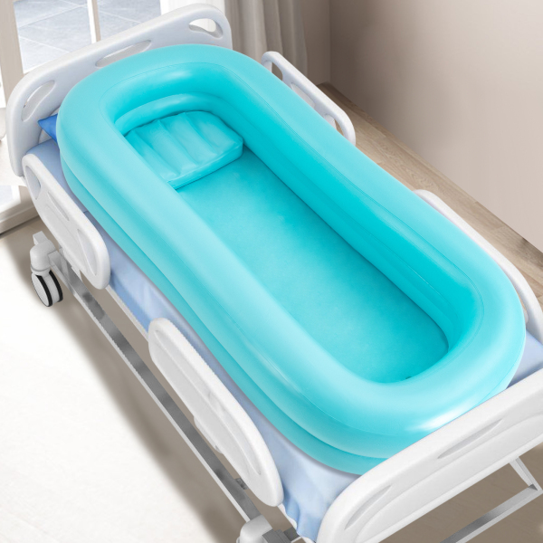 Draagbare opblaasbare badkuip aan het bed, PVC opblaasbare badkuip Opvouwbare badkuip aan het bed douchesysteem met waterzak en hoofddouche