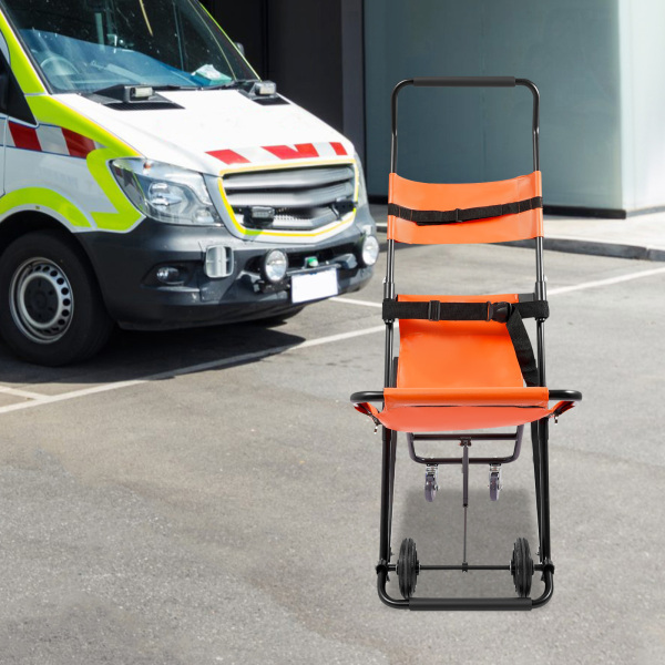 Handmatige trapstoel, opvouwbare noodtrapstoel met wielen, draagbare transporttrapstoel - oranje