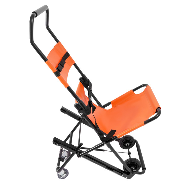 Handmatige trapstoel, opvouwbare noodtrapstoel met wielen, draagbare transporttrapstoel - oranje