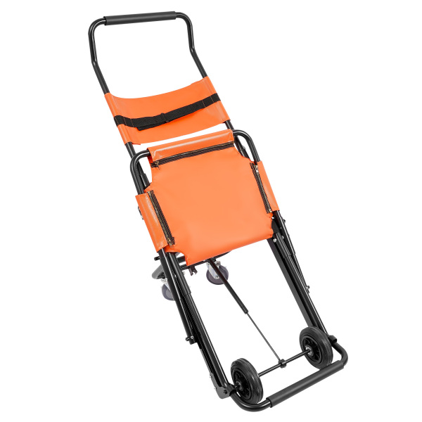 Handmatige trapstoel, opvouwbare noodtrapstoel met wielen, draagbare transporttrapstoel - oranje