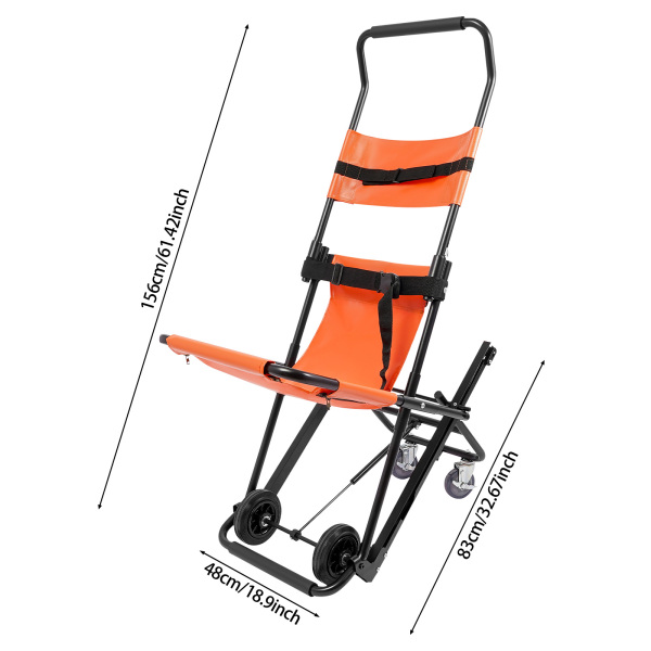 Handmatige trapstoel, opvouwbare noodtrapstoel met wielen, draagbare transporttrapstoel - oranje