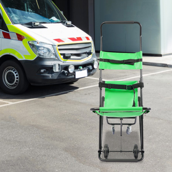 Handmatige trapstoel, opvouwbare noodtrapstoel met wielen, draagbare transporttrapstoel - Groen