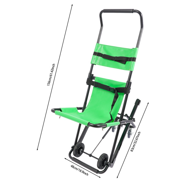 Handmatige trapstoel, opvouwbare noodtrapstoel met wielen, draagbare transporttrapstoel - Groen