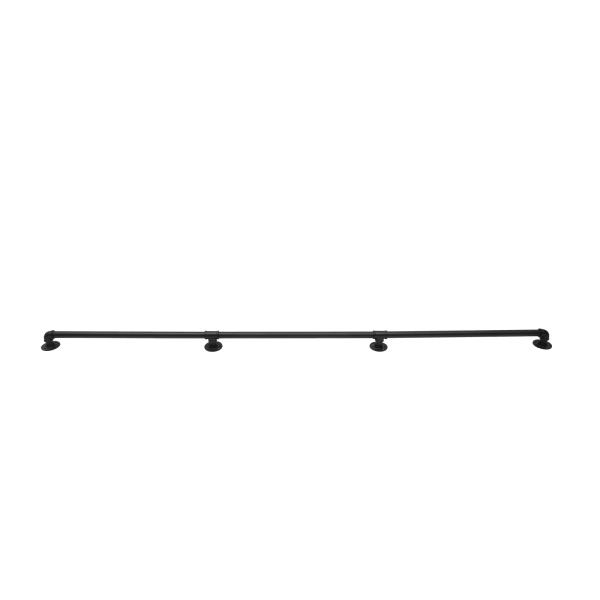 Leuningbuis, Heavy Duty Metaal, Dragend, 8ft, 3 Secties, Muurafstand: 8cmm, Zwart