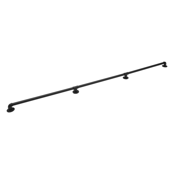 Leuningbuis, Heavy Duty Metaal, Dragend, 8ft, 3 Secties, Muurafstand: 8cmm, Zwart