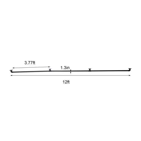 Buisrailing, Heavy Duty metaal met draagvermogen, stevige constructie, 12 ft., 3 secties, zwart Buisrailing, Heavy Duty metaal met draagvermogen, stevige constructie, 12 ft., 3 secties, zwart
