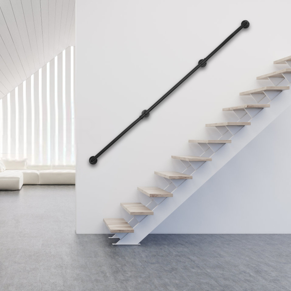Buisrailing, Heavy Duty metaal met draagvermogen, stevige constructie, 12 ft., 3 secties, zwart