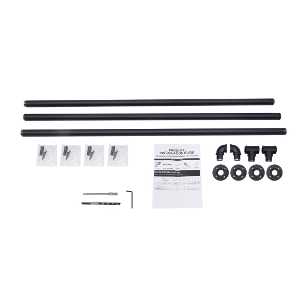 Buisrailing, Heavy Duty metaal met draagvermogen, stevige constructie, 12 ft., 3 secties, zwart