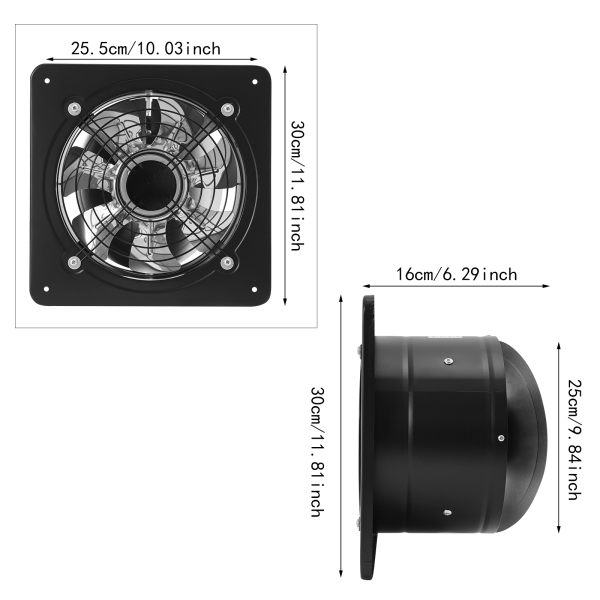 10 Inch Afzuigventilator, Draagbare Ventilatieventilator, Keuken Afzuigventilator Muurbevestiging met Terugslagklep