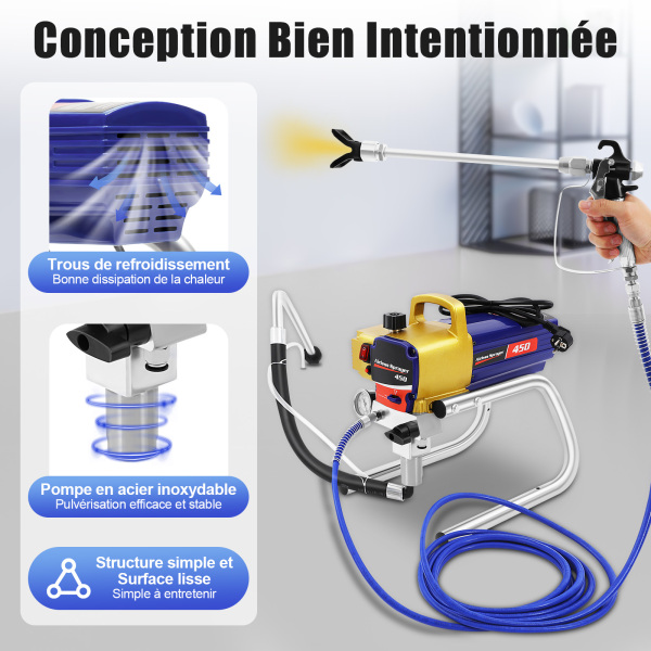 1500W airless verfspuit, 77.43oz/min airless verfspuit voor binnen- en buitenschilderprojecten