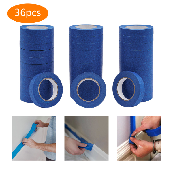 36 rollen schilderstape, 24 mm x 55 m, blauwe masking, schilderstape, UV-bestendig, vochtbestendig 36 rollen schilderstape, 24 mm x 55 m, blauwe masking, schilderstape, UV-bestendig, vochtbestendig