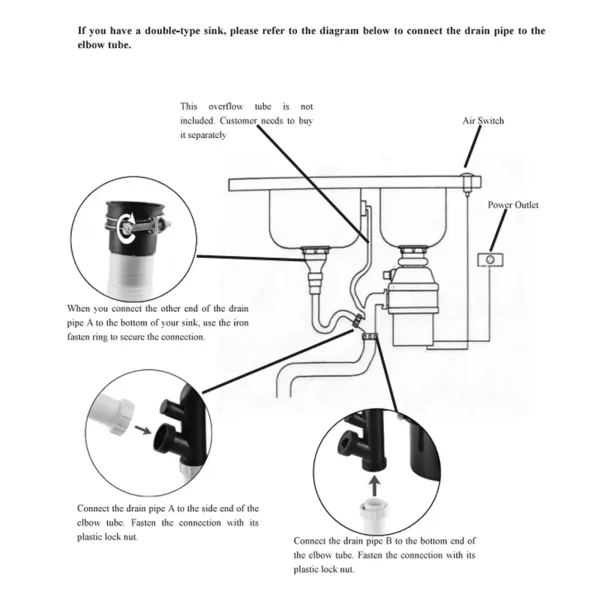 Vuilnisopruimer 1/2 HP Continu Feed Voedselafvalopruimer 3500 RPM Thuis Keuken Vuilnisopruimer 1/2 HP Continu Feed Voedselafvalopruimer 3500 RPM Thuis Keuken