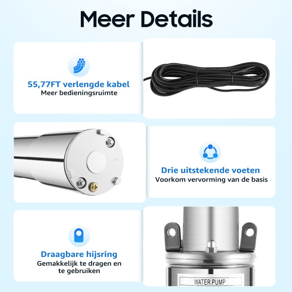 Diepwaterpomp - 12 V - Solar - RVS - 1,2 m³/h - Tot 20 m Diepwaterpomp - 12 V - Solar - RVS - 1,2 m³/h - Tot 20 m