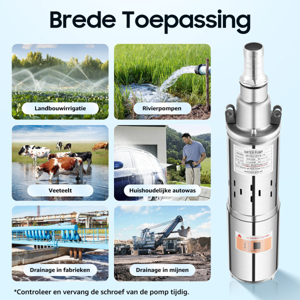 Diepwaterpomp - 12 V - Solar - RVS - 1,2 m³/h - Tot 20 m