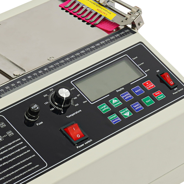 Webbing snijmachine, automatische warme en koude tape snijder, automatische lintband stof snijder