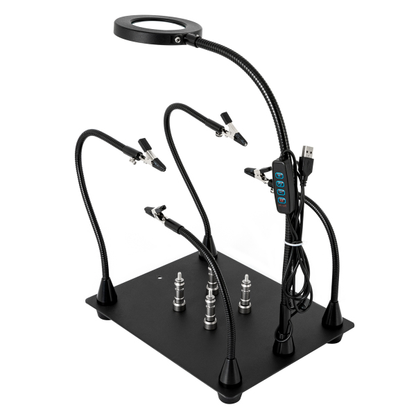 Helpende handen Soldeerklemstation 3X LED-vergrootglaslamp met magnetische PCB-printplaathouder Robuuste basis met flexibel Helpende handen Soldeerklemstation 3X LED-vergrootglaslamp met magnetische PCB-printplaathouder Robuuste basis met flexibel