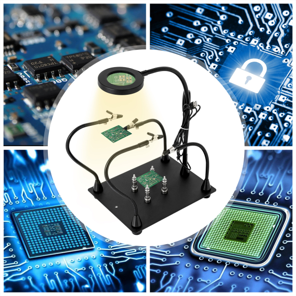 Helpende handen Soldeerklemstation 3X LED-vergrootglaslamp met magnetische PCB-printplaathouder Robuuste basis met flexibel