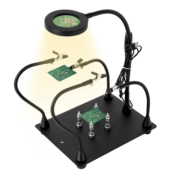 Helpende handen Soldeerklemstation 3X LED-vergrootglaslamp met magnetische PCB-printplaathouder Robuuste basis met flexibel