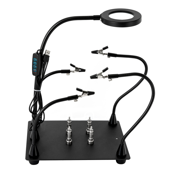 Helpende handen Soldeerklemstation 3X LED-vergrootglaslamp met magnetische PCB-printplaathouder Robuuste basis met flexibel