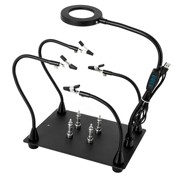 Helpende handen Soldeerklemstation 3X LED-vergrootglaslamp met magnetische PCB-printplaathouder Robuuste basis met flexibel Helpende handen Soldeerklemstation 3X LED-vergrootglaslamp met magnetische PCB-printplaathouder Robuuste basis met flexibel