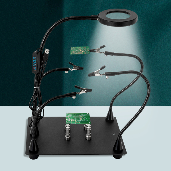 Helpende handen Soldeerklemstation 3X LED-vergrootglaslamp met magnetische PCB-printplaathouder Robuuste basis met flexibel Helpende handen Soldeerklemstation 3X LED-vergrootglaslamp met magnetische PCB-printplaathouder Robuuste basis met flexibel