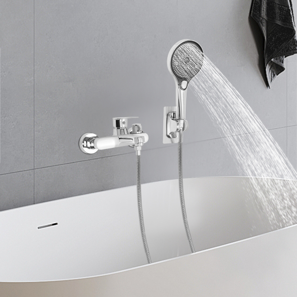 Mengkraan Douche Bad Set, Badkraan met Handdouche, Wandkraan Bad met Douchekop - Zilver