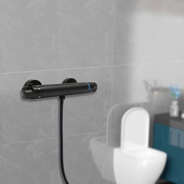 Thermostatische Douchebatterij Zwart Thermostatische Douchebatterij 38°C Veiligheidsslot Geschikt Voor Binnenruimtes Thuis Badkamers Zwart