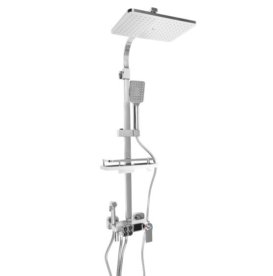 Home Douchesysteem met RVS thermostaat, zilveren douchekolom, verstelbare douchestang, veelzijdige doucheset 73-116 cm