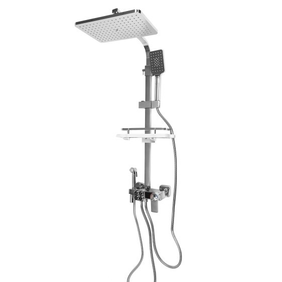 Home Douchesysteem met RVS thermostaat, zilveren douchekolom, verstelbare douchestang, veelzijdige doucheset 73-116 cm
