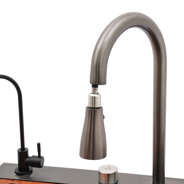 Aanrecht Enkele Kom Waterval Bargootsteen Geïntegreerde roestvrijstalen spoelbak met kraan Zilver (75cm)