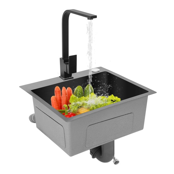 Zwarte RVS Keukenspoelbak 40x45cm RVS Keukenkraan 360° Draaibaar Onderbouw Spoelbak 45cm