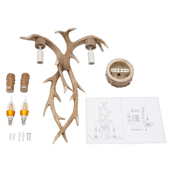 Rustieke gewei hertenhoorn wandlamp, 2 lampen, creatieve persoonlijkheid, 38 cm-50 cm, inclusief 2 lampen