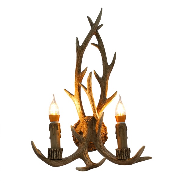 Rustieke gewei hertenhoorn wandlamp, 2 lampen, creatieve persoonlijkheid, 38 cm-50 cm, inclusief 2 lampen
