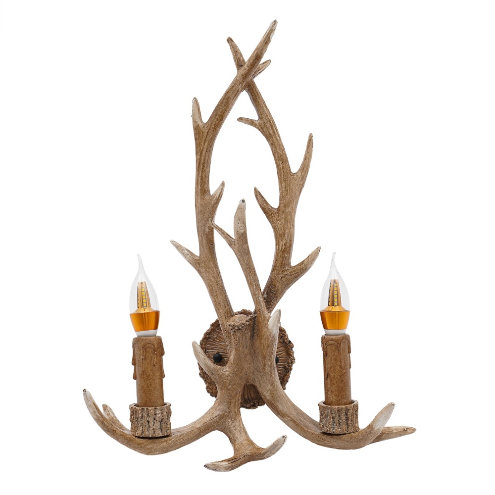 Rustieke gewei hertenhoorn wandlamp, 2 lampen, creatieve persoonlijkheid, 38 cm-50 cm, inclusief 2 lampen