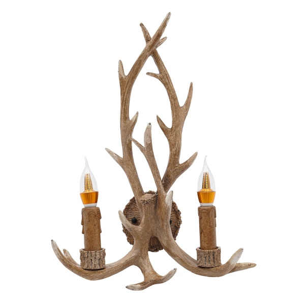 Rustieke gewei hertenhoorn wandlamp, 2 lampen, creatieve persoonlijkheid, 38 cm-50 cm, inclusief 2 lampen
