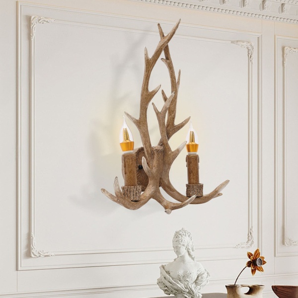 Rustieke gewei hertenhoorn wandlamp, 2 lampen, creatieve persoonlijkheid, 38 cm-50 cm, inclusief 2 lampen