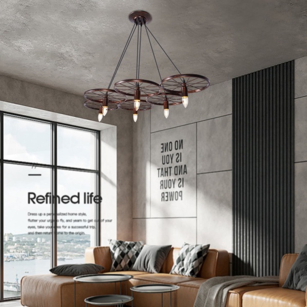 IJzeren LED-lamp - Retro metalen E27 lampdetails - 6 wielen - Hangend ontwerp in loftstijl