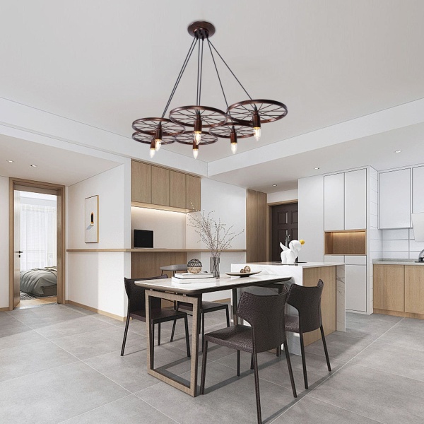 IJzeren LED-lamp - Retro metalen E27 lampdetails - 6 wielen - Hangend ontwerp in loftstijl