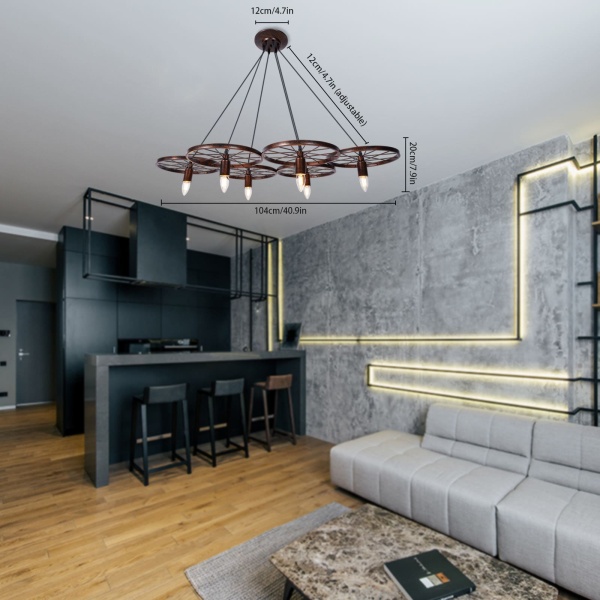 IJzeren LED-lamp - Retro metalen E27 lampdetails - 6 wielen - Hangend ontwerp in loftstijl