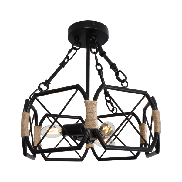 Industriële plafondlamp, rustieke boerderij plafondlamp, zeshoekige plafondlamp, zwart