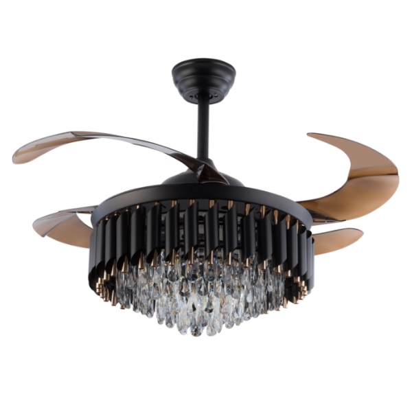 36-inch zwarte ventilatorkroonluchter, driekleurig licht, variabele frequentie met afstandsbediening, 85-265V