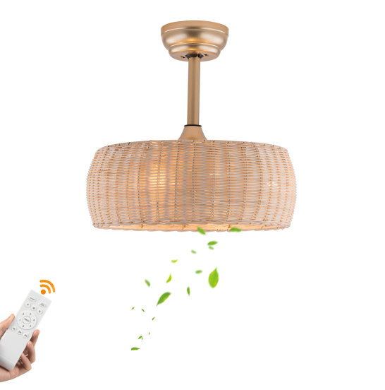 18,5 inch plafondventilator met afstandsbediening, licht, stil, rotan, 6 snelheden