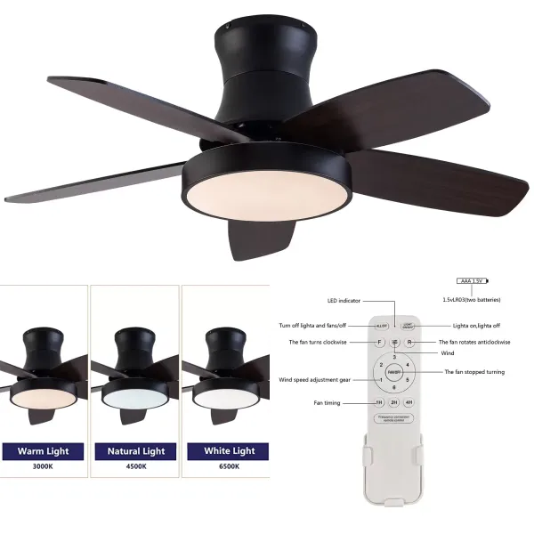 42 inch ventilatorkroonluchter-BT258 zwartbruin-driekleurig licht met frequentieomzetting en afstandsbediening