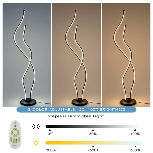 51,18 inch staande lamp met afstandsbediening spiraallamp roestvrij en duurzame LED staande lamp voor woonkamers zwart 51,18 inch staande lamp met afstandsbediening spiraallamp roestvrij en duurzame LED staande lamp voor woonkamers zwart